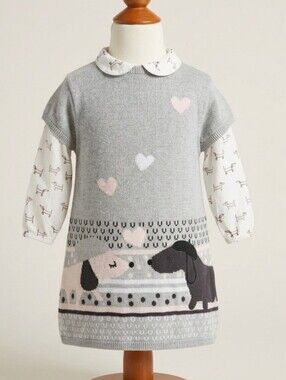 Grain De Ble Sweater Dress With Layered Peter Pan Collar Shirt. 12 Months